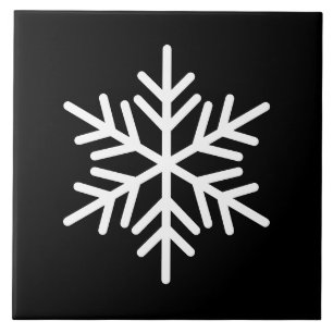 Festive White Nordic Snowflake on Modern Black Kakelplatta