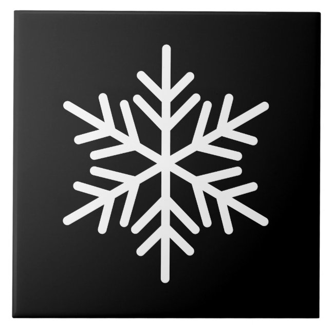 Festive White Nordic Snowflake on Modern Black Kakelplatta (Framsidan)
