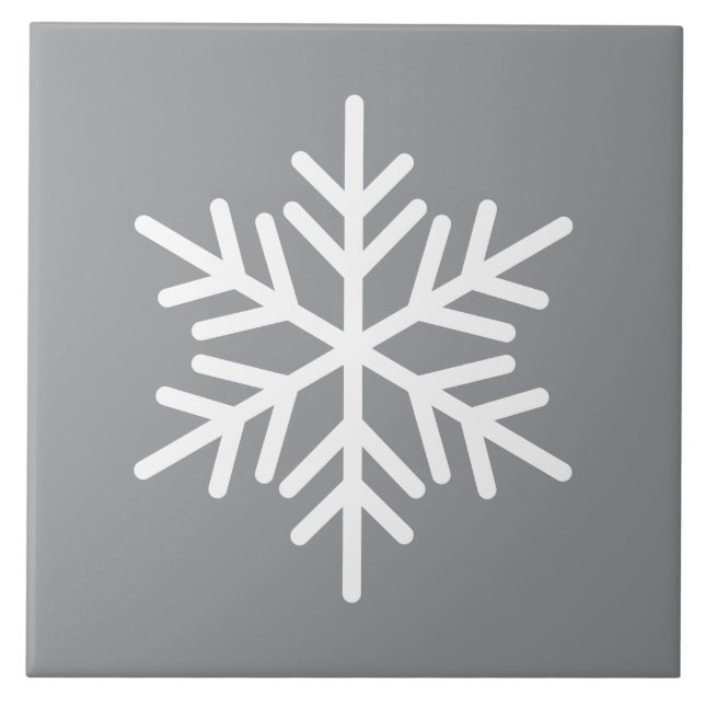 Festive White Nordic Snowflake on Modern Grått Kakelplatta (Framsidan)