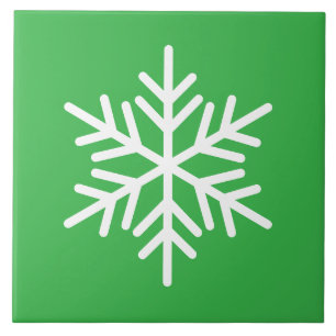 Festive White Nordic Snowflake på Bright Grönt Kakelplatta