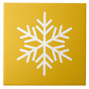 Festive White Nordic Snowflake På Gultens Orange Kakelplatta
