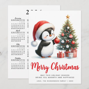 Festive White och Red Penguin God jul Julkort