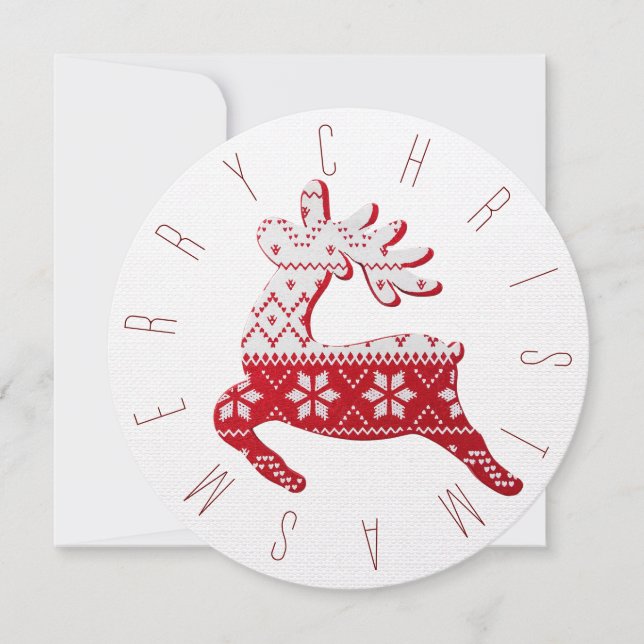 Festive White & Red Sticka Reindeer Julkort (Framsida)