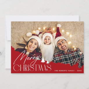 Festive white script god jul-fotokort julkort
