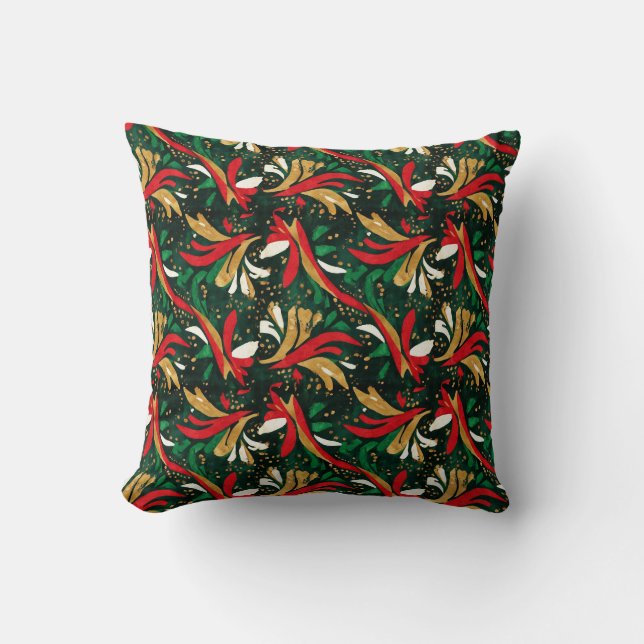 Festive Wild Bouquet Pattern – Red, Gold & Green A Kudde (Framsida)