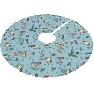 Festive Winter Birds jul Mönster Julgransmatta Borstad Polyester