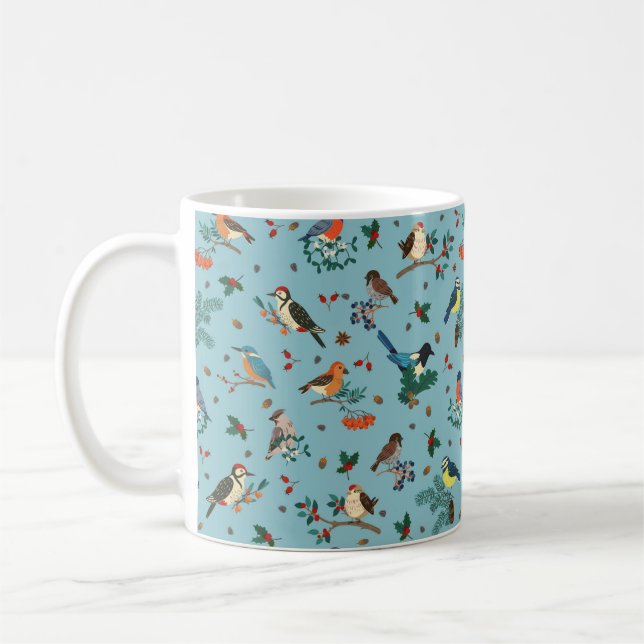 Festive Winter Birds jul Mönster Kaffemugg (Vänster)