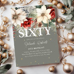 Festive Winter Blommigts 60:e födelsedagen Inbjudningar<br><div class="desc">Denna fantastiska festliga 60-åriga blommigt-inbjudan är perfekt om du fyller år under vintermånaderna. Utformningen har en grönt för chic som dekoreras med en fantastisk traditionell röd och elfenbensvintern och andra blommigtar i botaniskt bladverk,  faux guld konetti och en elegant födelsedagsfest-mall som är enkel att anpassa med dina egna händelsedetaljer.</div>