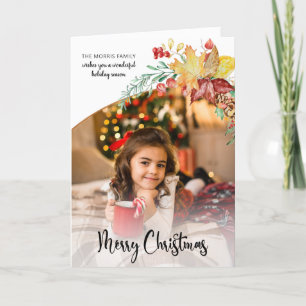 Festive Winter botanical Calligraphy Photo Helgkort