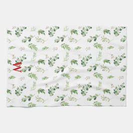 Festive Winter Botanicals Monogram Helgdag Kökshandduk