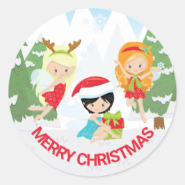 Festive Winter Fairies Merry Christmas Runt Klistermärke