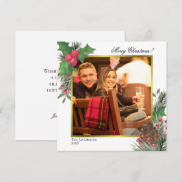 Festive Winter Foliage Holly Berries & Gräs Photo Julkort