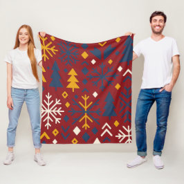 Festive Winter Forest Bold Nordic Mönster Fleecefilt