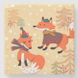 Festive Winter Foxes Stenunderlägg