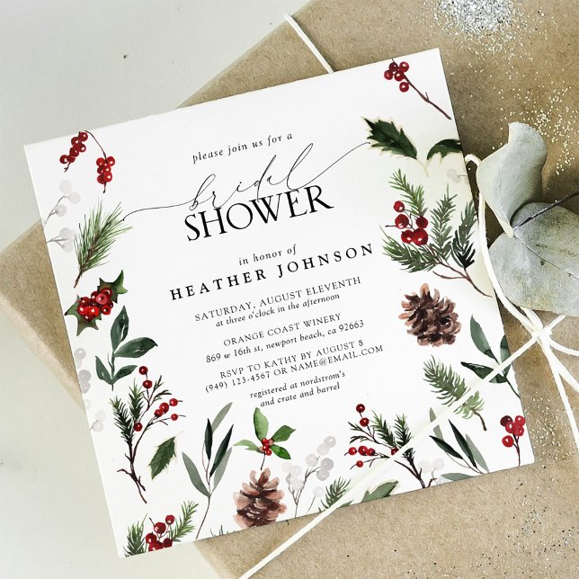 Festive Winter Gräs Berry Botanical Möhippa Inbjudningar (Bridal Shower Invitation!)