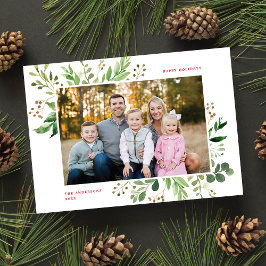 Festive Winter Greenery Elegant Foliage Photo Julkort