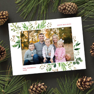 Festive Winter Greenery Elegant Foliage Photo Julkort