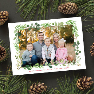 Festive Winter Greenery Elegant Foliage Photo Julkort
