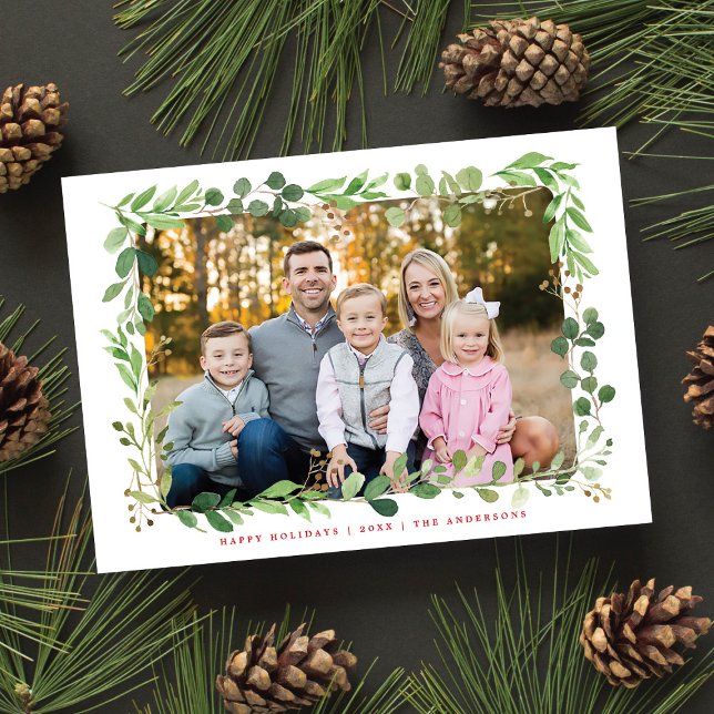 Festive Winter Greenery Elegant Foliage Photo Julkort (Skapare uppladdad)