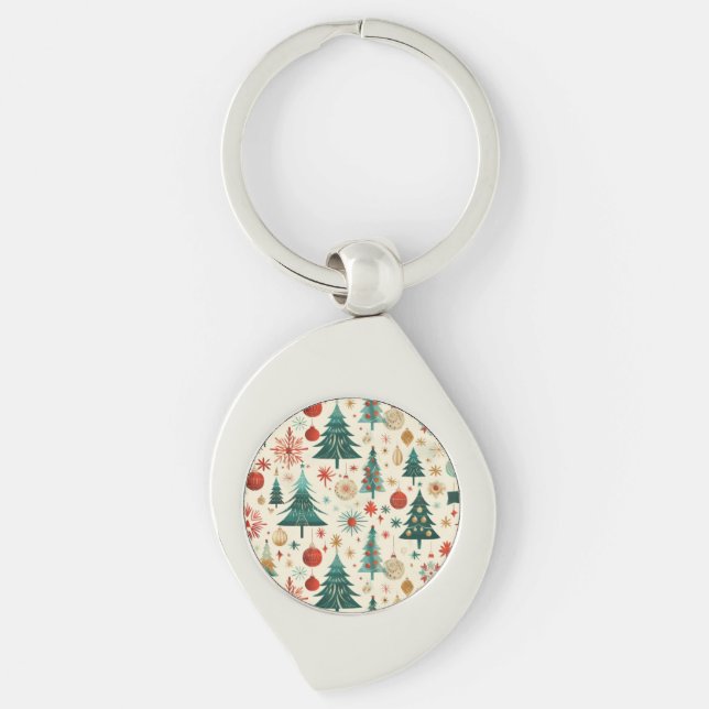 Festive Winter Helgdagar Mönster Swirl Silverfärgad Nyckelring (Framsidan)