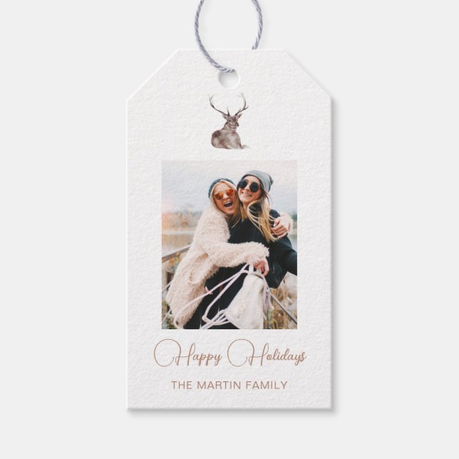 Festive Winter Hjort Photo jul White Presentetikett (Framsidan)
