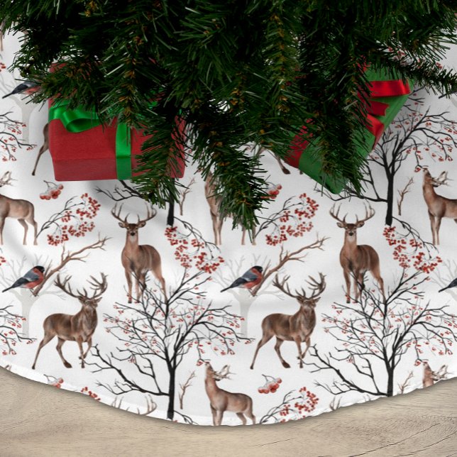 Festive Winter Hjort Woodland Mönster jul Julgransmatta Borstad Polyester (Skapare uppladdad)