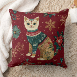 Festive Winter Holidays Cat In Sweater Kudde