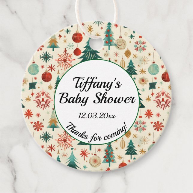 Festive Winter Mönster Baby Shower Gåvor Etiketter (Framsida)