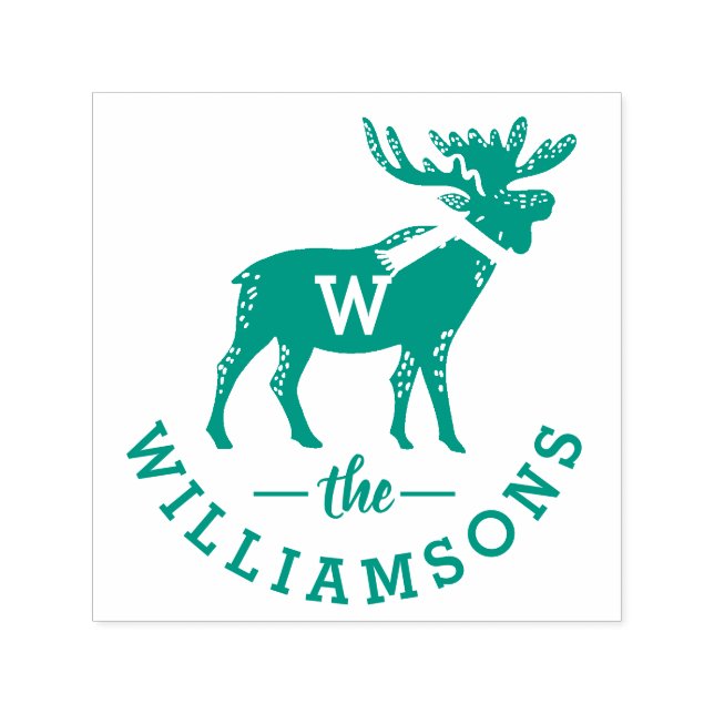 Festive Winter Moose Monogram-familjens jul Självfärgande Stämpel (Design)