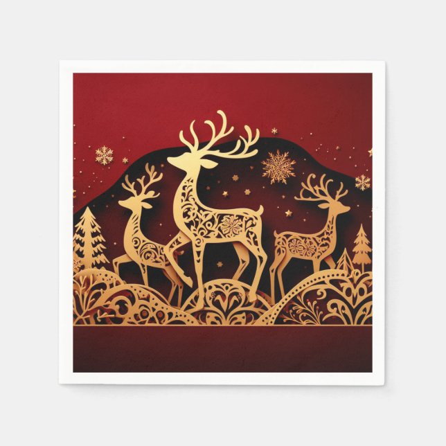 Festive Winter Reindeer – Ornate Forest Pappersservett (Framsidan)