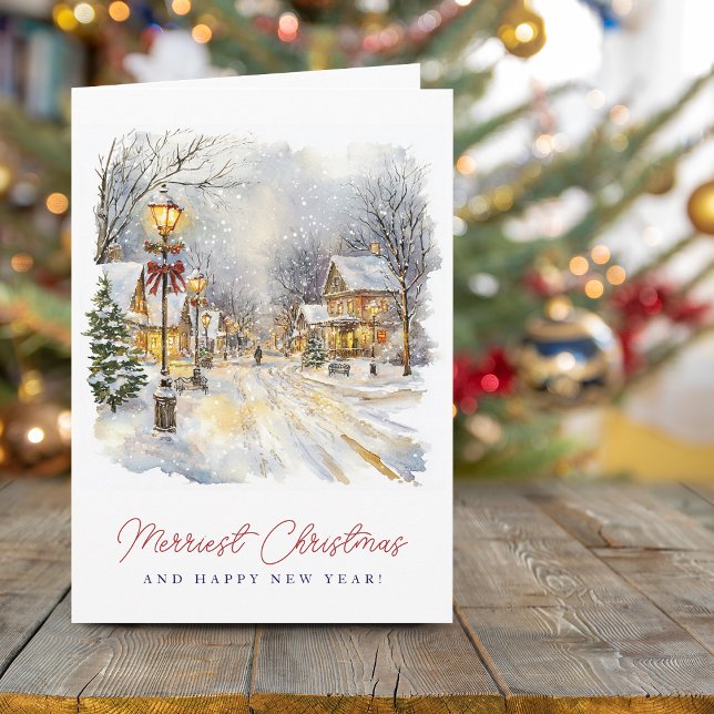 Festive Winter Scene Merriest julklapp Helgkort (Festive Winter Scene Merriest Christmas Folded Holiday Card)
