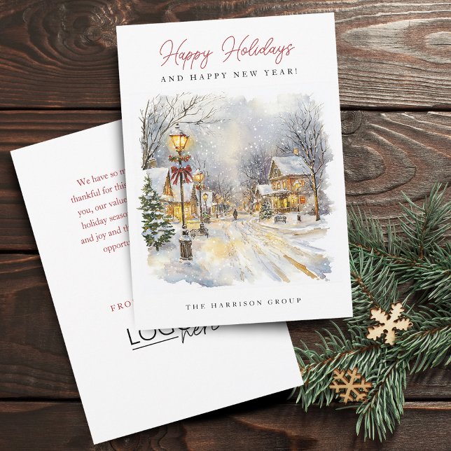Festive Winter Scene Your Logotyp Julkort (Festive Winter Scene Your Logo Business Holiday Card)