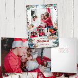 Festive Winter Snö Village Four Photo<br><div class="desc">Festivt och färglöst fotografikkort för helgdag med tre kvadratiska foton med större bakgrundsbild på en bakgrund av söta vintertäckta julburar med snö med en dekorerad gräs träd gräns. Innehåller redigerbar fält. Paneler har fler fotomallar.</div>