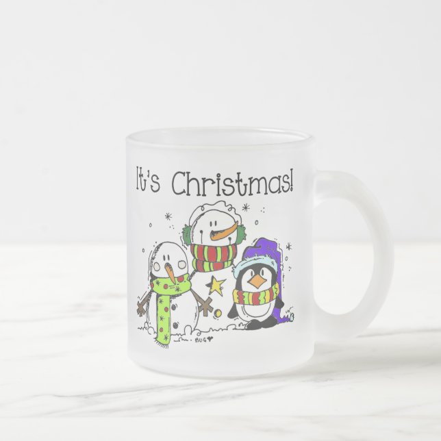Festive Winter Snögubbars and Penguins Det är jul Frostad Glasmugg (Höger)