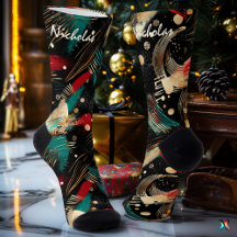 Festive Winter Socks in Teal, Guld and Crimson