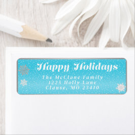 Festive Winter Wonderland Blue and White jul Returadress Etikett