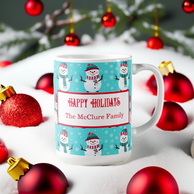 Festive Winter Wonderland Blue Snögubbars jul Kaffemugg (Festive Winter Wonderland Personalized Christmas Mug)