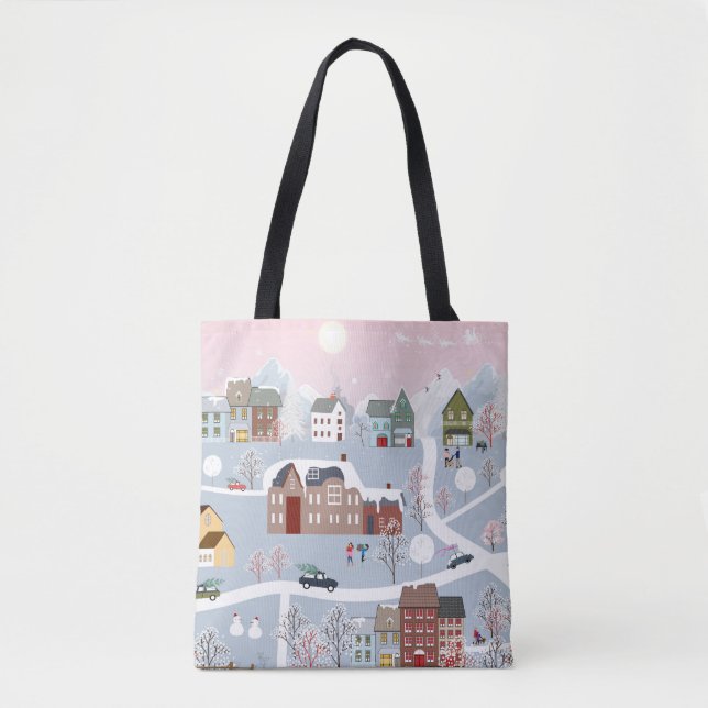 Festive Winter Wonderland: Natt Cityscape Tygkasse (Framsida)