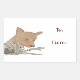 Festive Winter Woodland Fox Rektangulärt Klistermärke