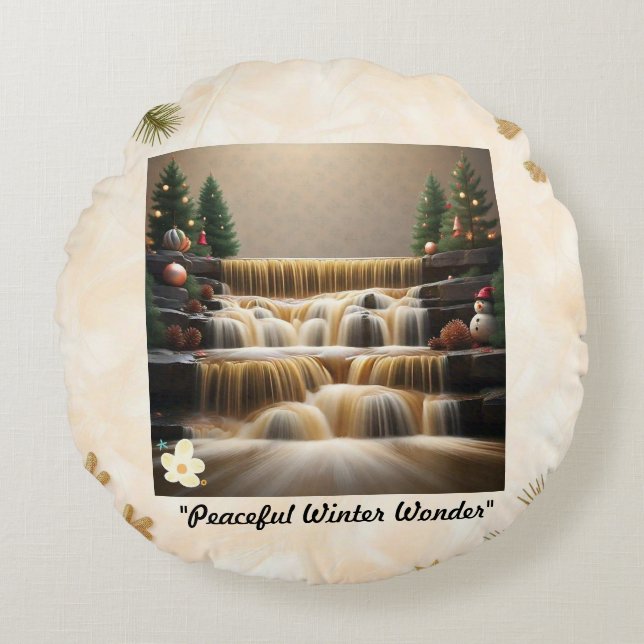 "Festive Winter's Delight" Rund Kudde (Framsidan)