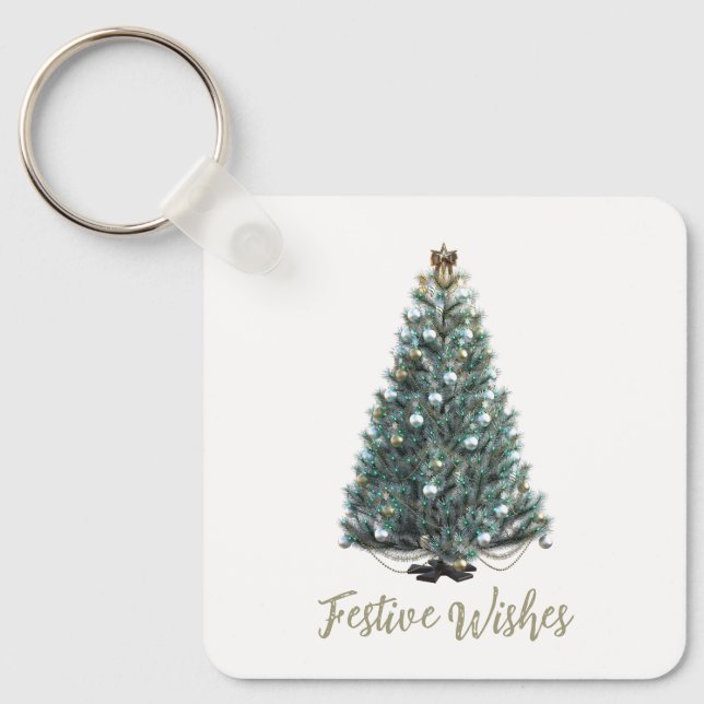 Festive Wishes. Christmas tree design Nyckelring (Framsida)
