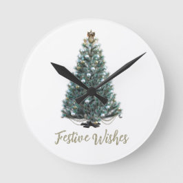 Festive Wishes. Christmas tree design Rund Klocka