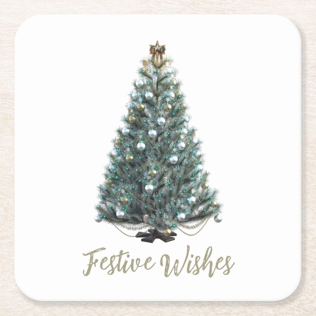 Festive Wishes. Christmas tree design Underlägg Papper Kvadrat (Framsidan)