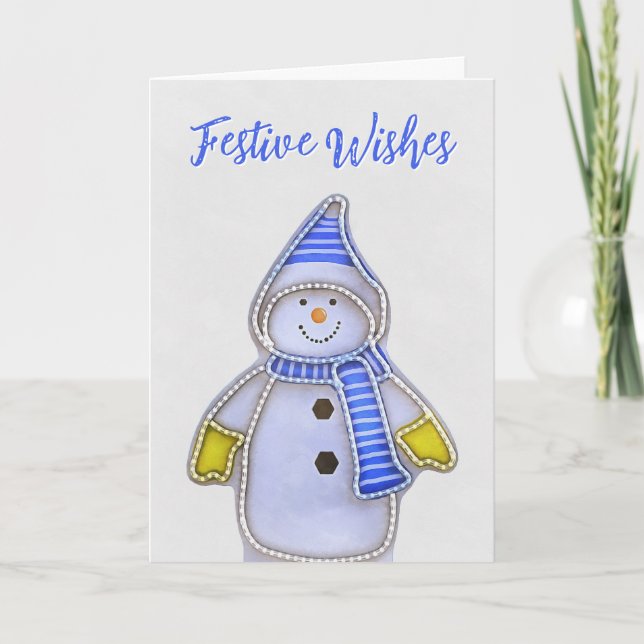 Festive Wishes. Snowman Folded Greeting Card Kort (Framsida)