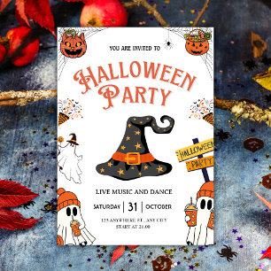 Festive Witch Hat & Spöken Halloween fest Inbjudningar