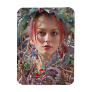 Festive Woman Dsed i julträdgård Magnet