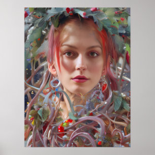 Festive Woman Dsed i julträdgård Poster