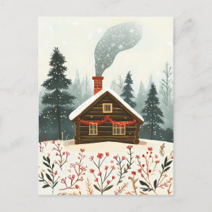 Festive wooden Cabin jul Hälsning Vykort