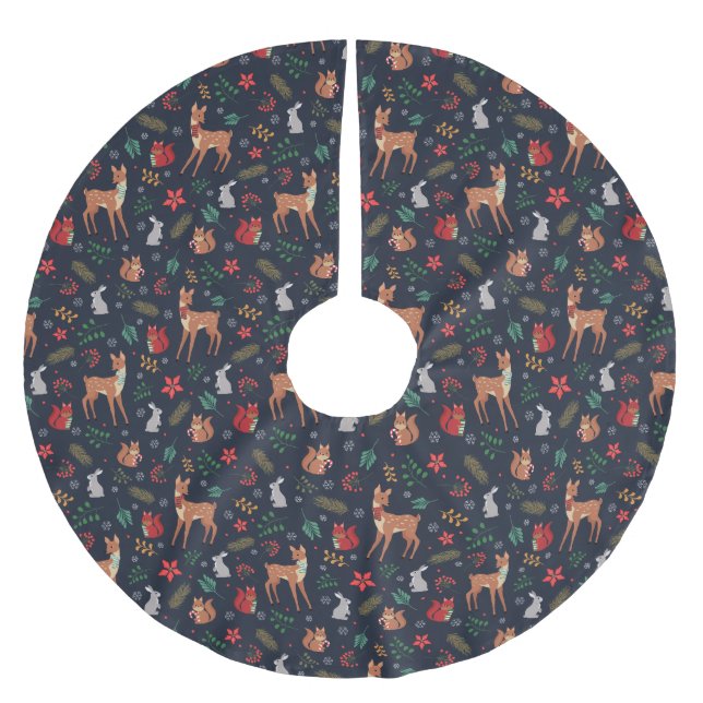 Festive Woodland Friends Dark Blue Tree Skirt Julgransmatta Borstad Polyester (Framsidan)