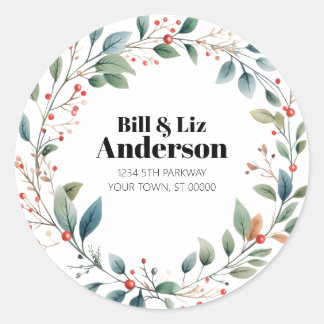 Festive Wreath Leaves Berries Sticker Runt Klistermärke